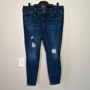 torrid Dark Blue Skinny Jeans with Distressed Knees